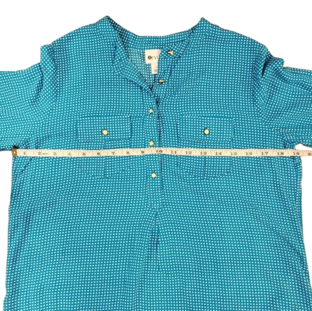Stylus Blouse Women Size Small Blue White Polka Dot Pearl Button Long Sleeve Top - Picture 5 of 9